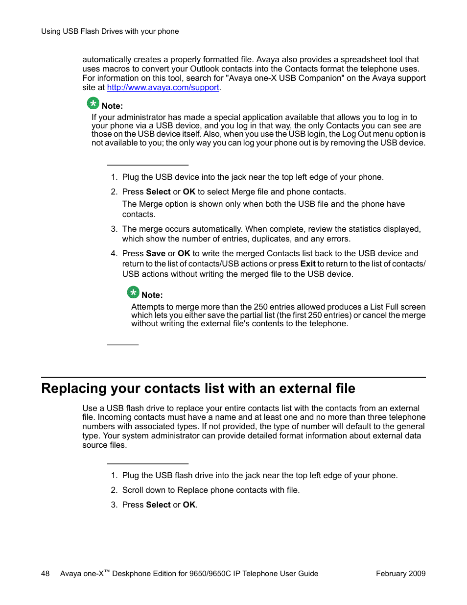 Replacing your contacts list with an external file | Avaya 9650C User Manual | Page 48 / 62