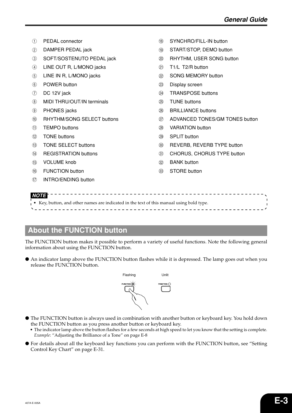 About the function button, General guide | Casio PX-310 User Manual | Page 5 / 39