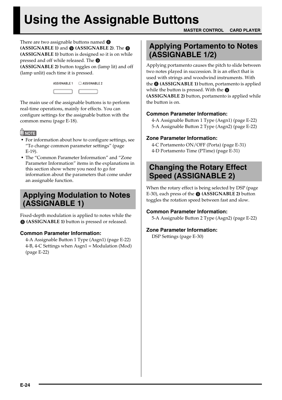 Using the assignable buttons, Changing the rotary effect speed (assignable 2) | Casio Privia PX3ES1A User Manual | Page 26 / 70