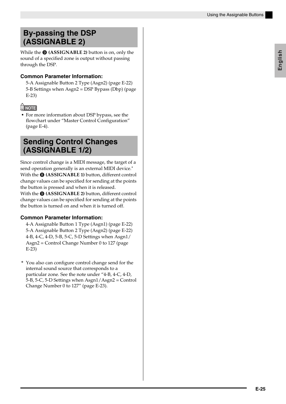 By-passing the dsp (assignable 2), Sending control changes (assignable 1/2) | Casio Privia PX3ES1A User Manual | Page 27 / 70