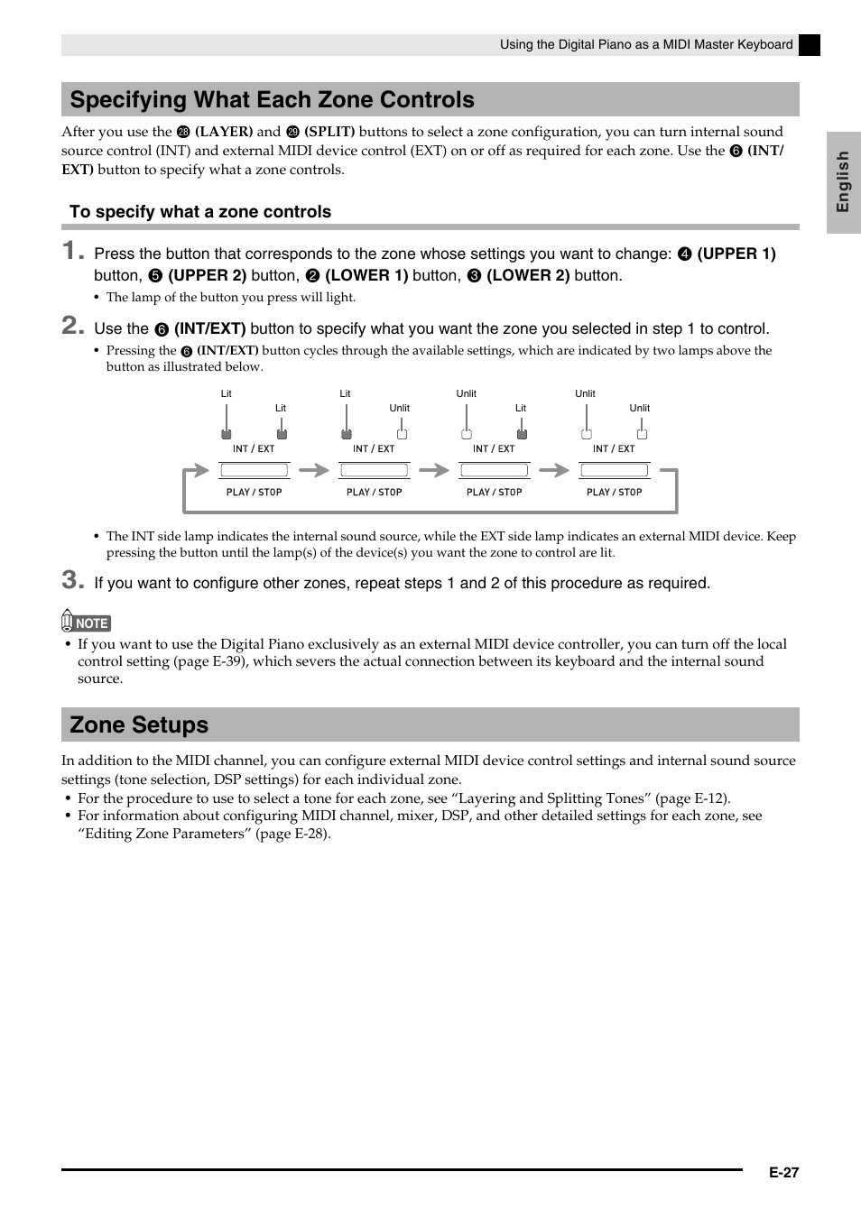 Specifying what each zone controls zone setups | Casio Privia PX3ES1A User Manual | Page 29 / 70