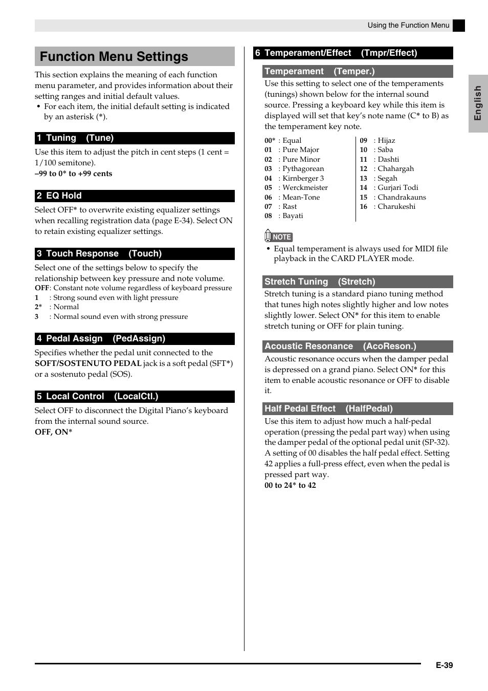 Function menu settings | Casio Privia PX3ES1A User Manual | Page 41 / 70