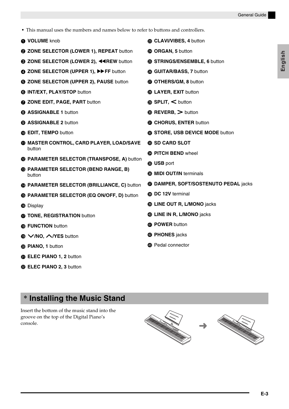 Installing the music stand | Casio Privia PX3ES1A User Manual | Page 5 / 70