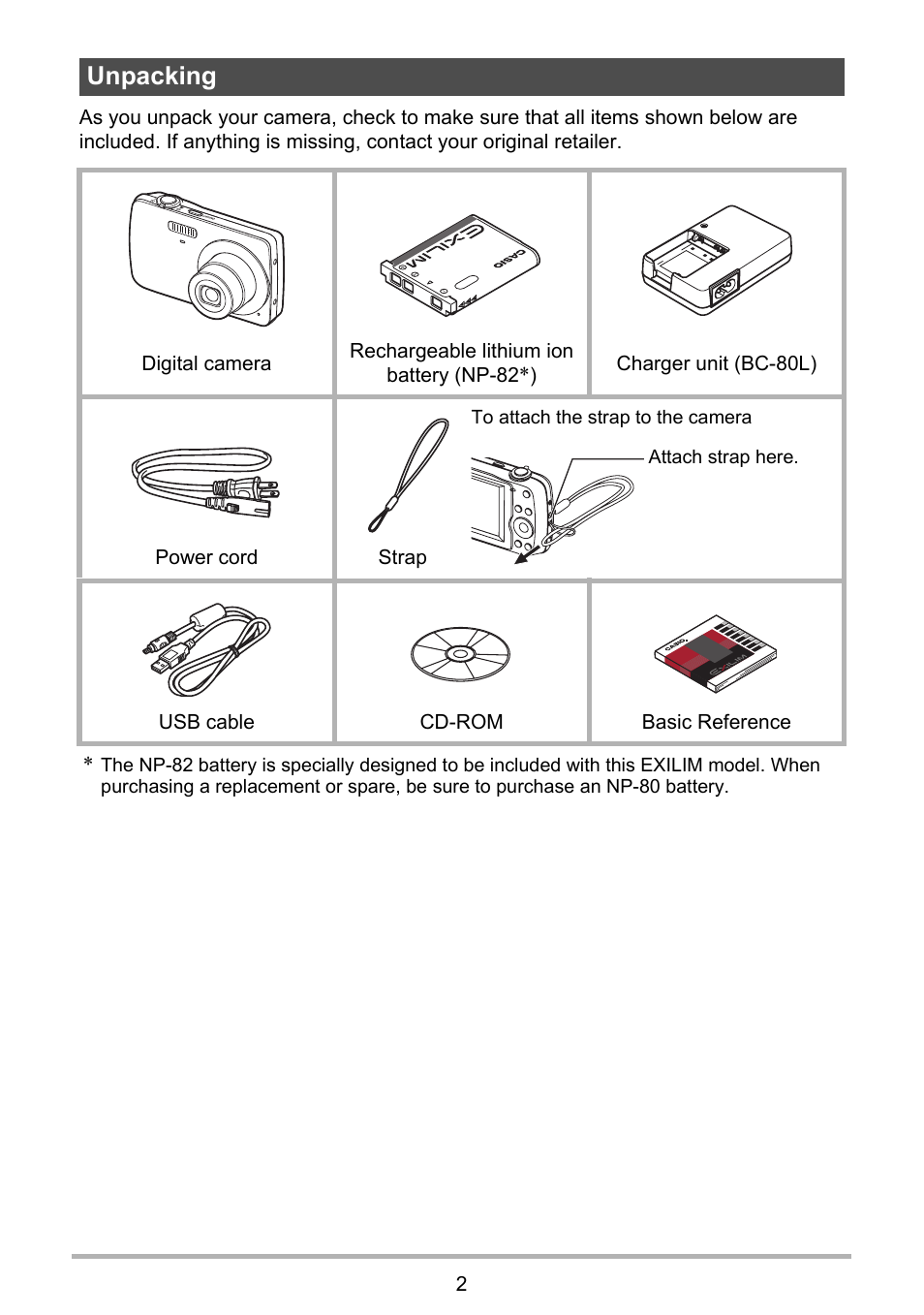 Unpacking | Casio EXILIM EX-Z33 User Manual | Page 2 / 142