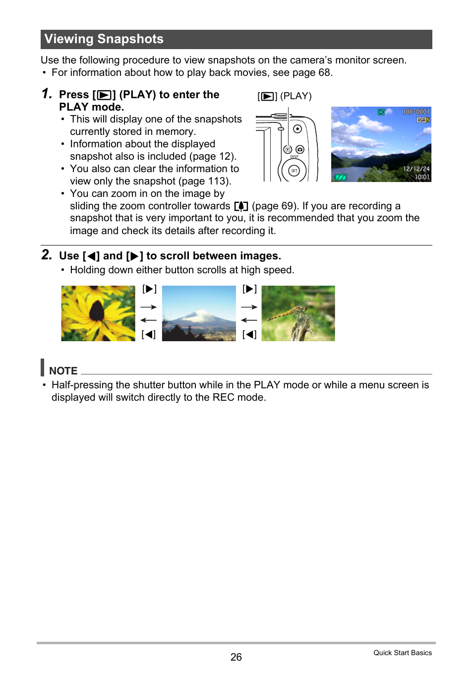 Viewing snapshots | Casio EXILIM EX-Z33 User Manual | Page 26 / 142