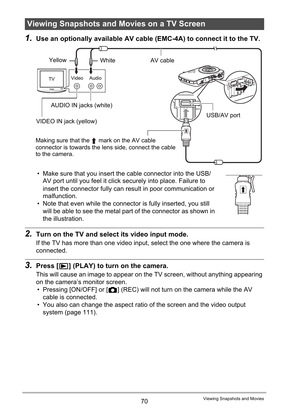 Viewing snapshots and movies on a tv screen | Casio EXILIM EX-Z33 User Manual | Page 70 / 142