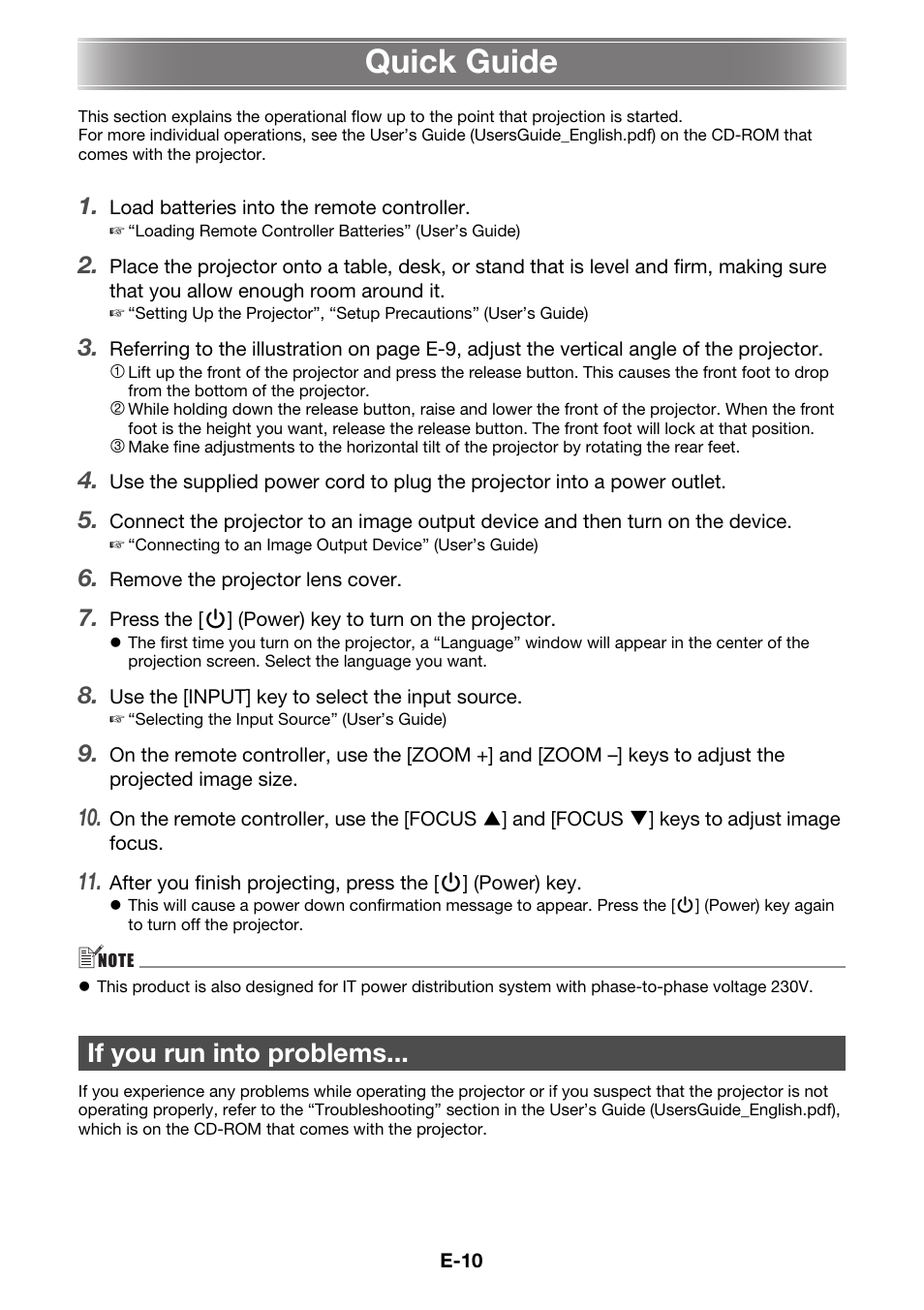 Quick guide, If you run into problems | Casio XJ-A141 User Manual | Page 12 / 17