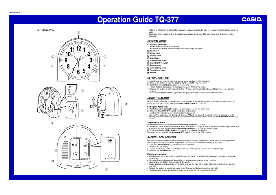 Casio TQ-377 User Manual | 1 page