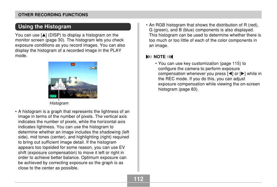 Using the histogram | Casio EX-Z700 User Manual | Page 112 / 247