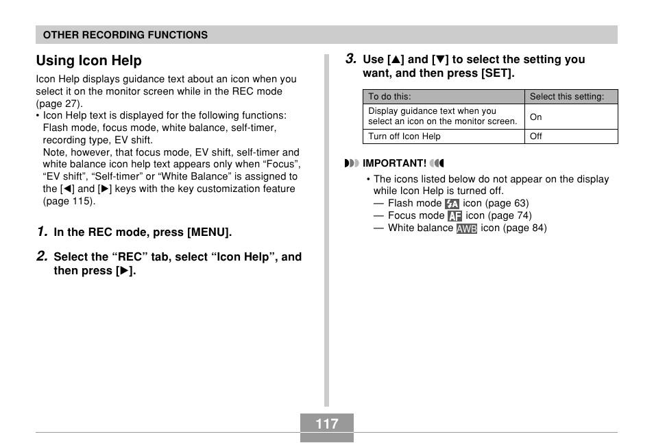Using icon help | Casio EX-Z700 User Manual | Page 117 / 247