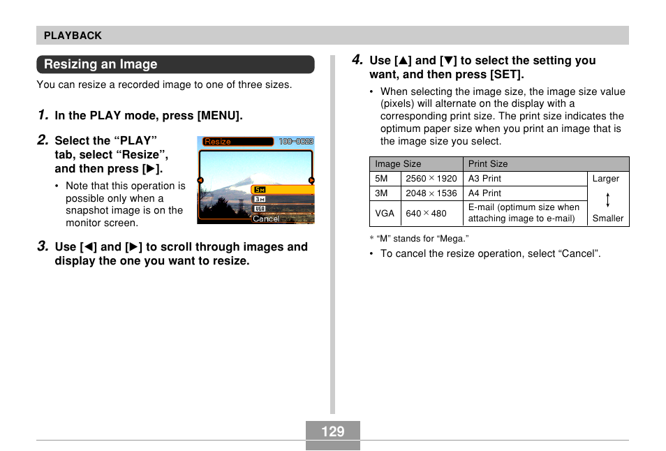 Resizing an image | Casio EX-Z700 User Manual | Page 129 / 247