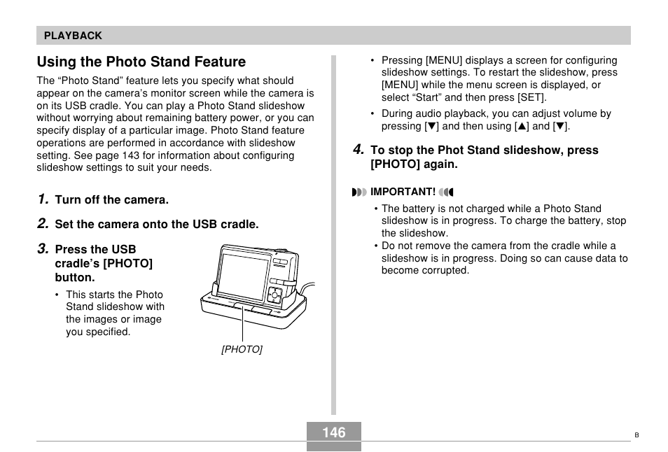 Using the photo stand feature | Casio EX-Z700 User Manual | Page 146 / 247