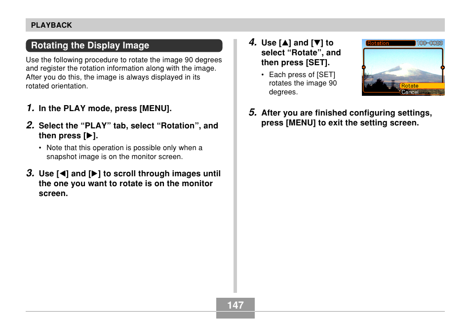 Rotating the display image | Casio EX-Z700 User Manual | Page 147 / 247