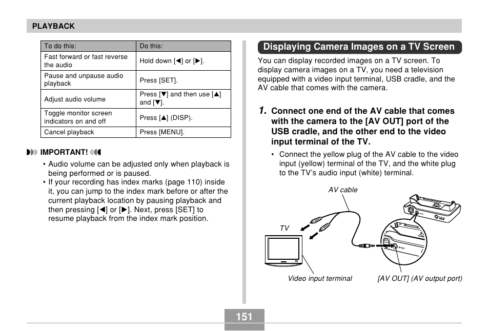 Displaying camera images on a tv screen | Casio EX-Z700 User Manual | Page 151 / 247