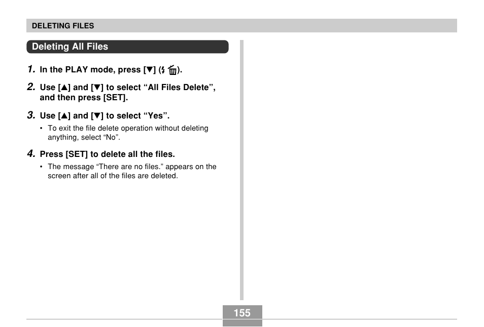 Deleting all files | Casio EX-Z700 User Manual | Page 155 / 247