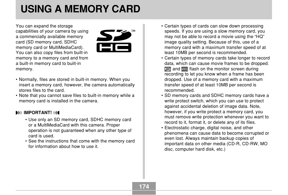 Using a memory card | Casio EX-Z700 User Manual | Page 174 / 247