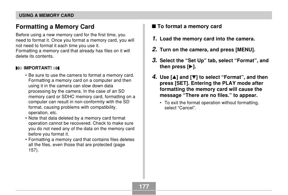 Formatting a memory card | Casio EX-Z700 User Manual | Page 177 / 247