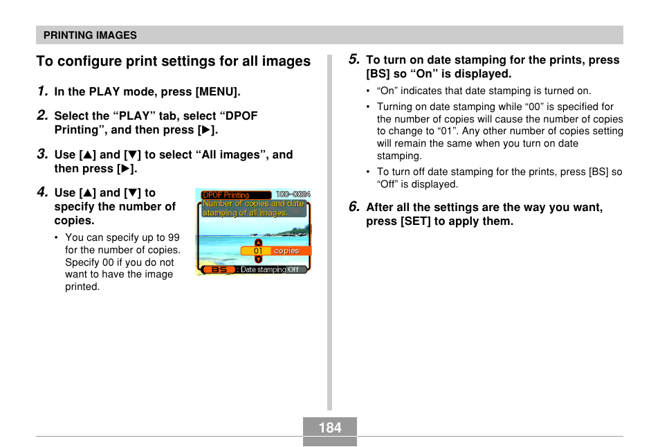 To configure print settings for all images | Casio EX-Z700 User Manual | Page 184 / 247