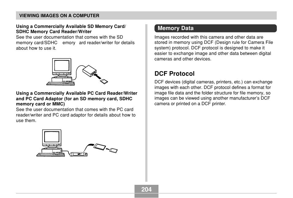 Memory data, Dcf protocol | Casio EX-Z700 User Manual | Page 204 / 247