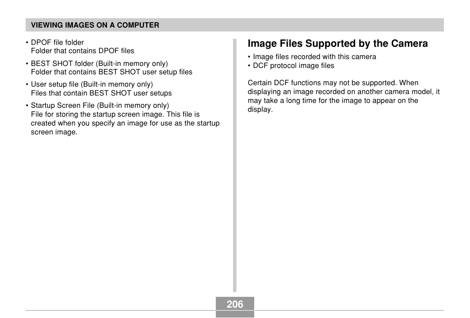 Image files supported by the camera | Casio EX-Z700 User Manual | Page 206 / 247