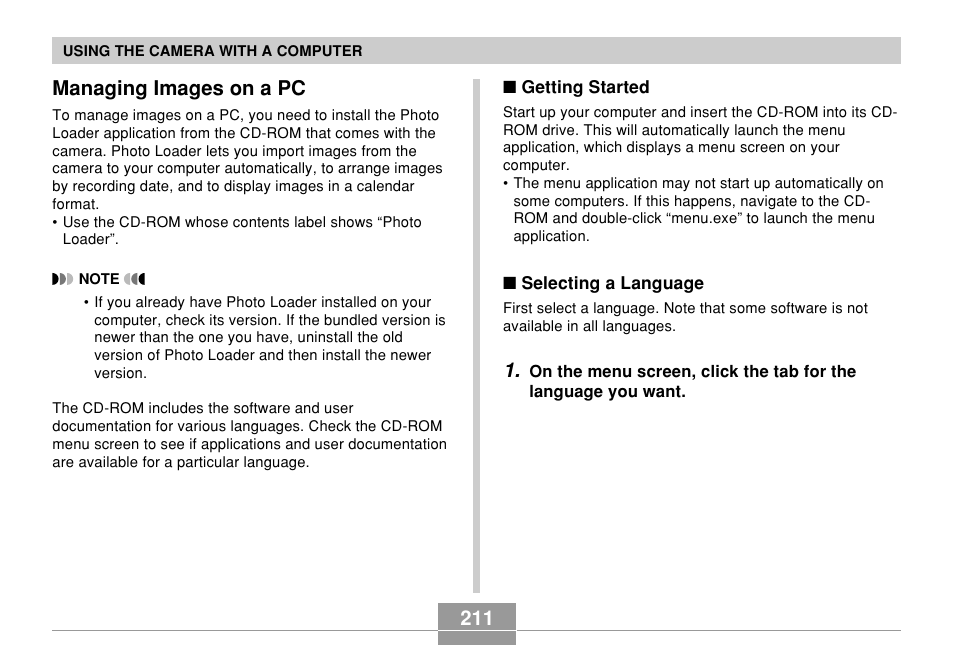 Managing images on a pc, 211 managing images on a pc | Casio EX-Z700 User Manual | Page 211 / 247