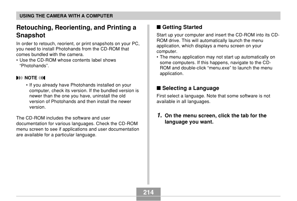 Retouching, reorienting, and printing a snapshot | Casio EX-Z700 User Manual | Page 214 / 247