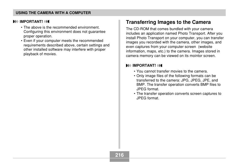 Transferring images to the camera | Casio EX-Z700 User Manual | Page 216 / 247