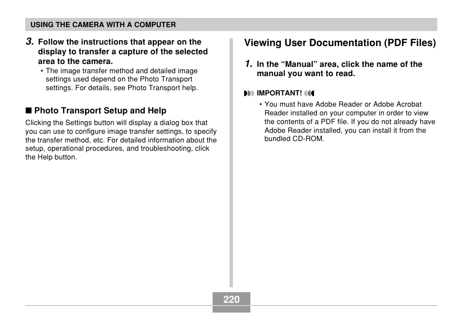 Viewing user documentation (pdf files), Viewing user documentation (pdf files) 1 | Casio EX-Z700 User Manual | Page 220 / 247