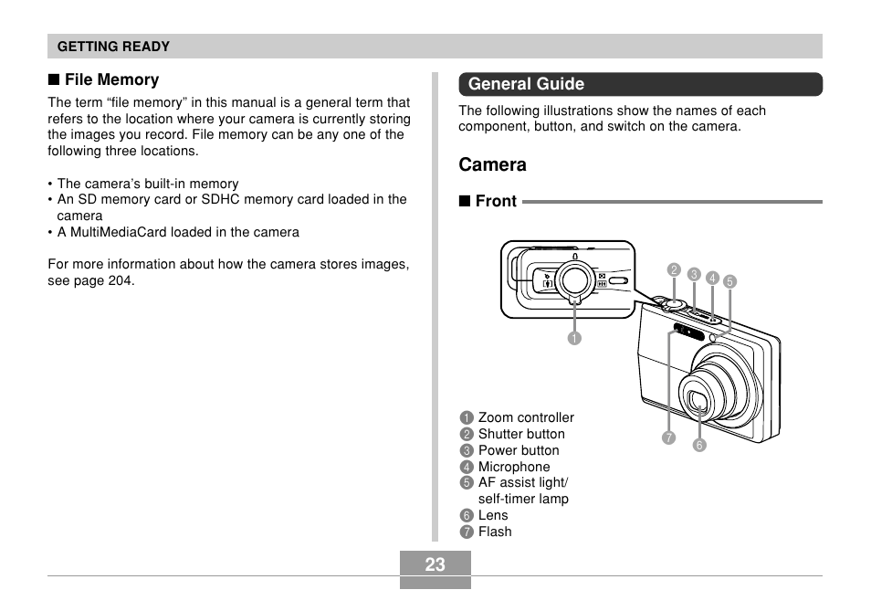 General guide, Camera | Casio EX-Z700 User Manual | Page 23 / 247