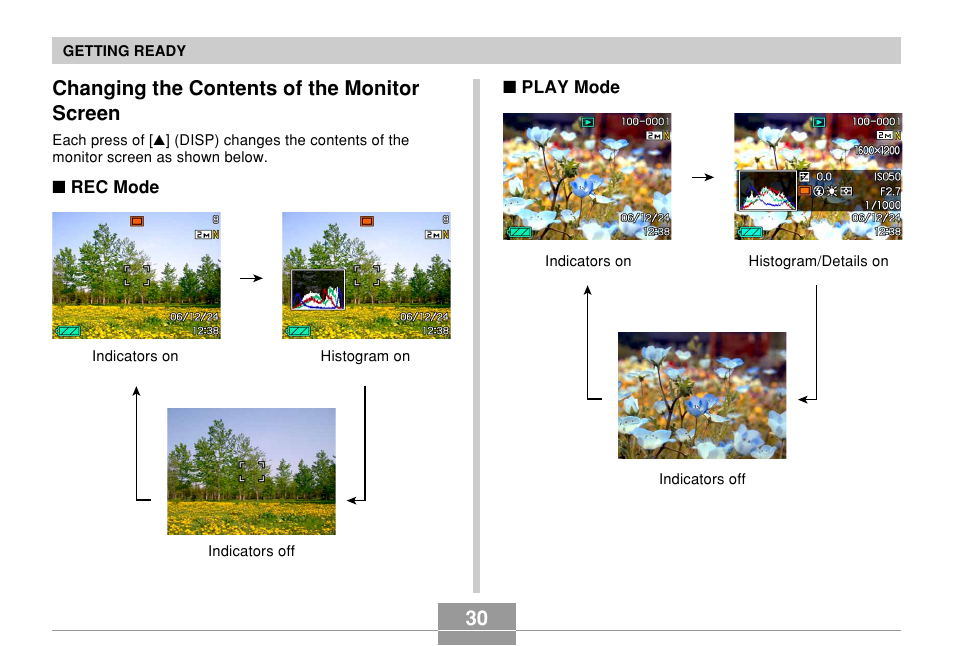 Changing the contents of the monitor screen | Casio EX-Z700 User Manual | Page 30 / 247