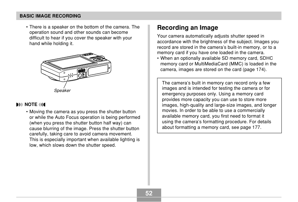 Recording an image, 52 recording an image | Casio EX-Z700 User Manual | Page 52 / 247