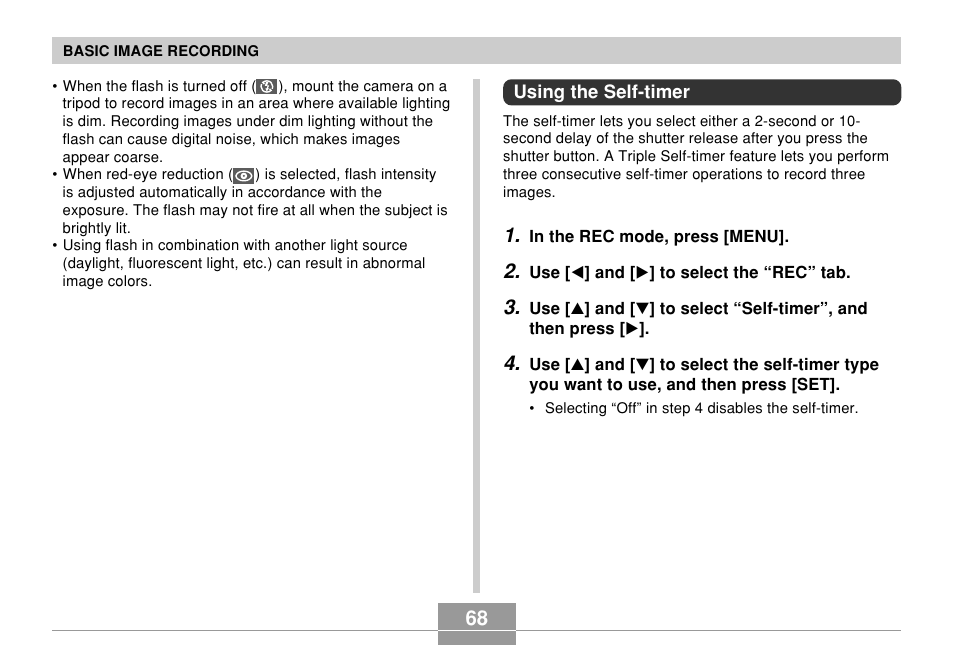 Using the self-timer | Casio EX-Z700 User Manual | Page 68 / 247