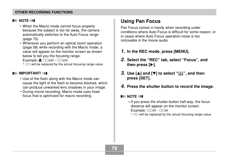 Using pan focus | Casio EX-Z700 User Manual | Page 79 / 247