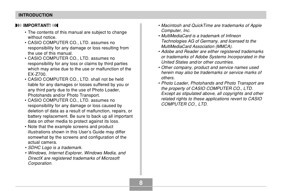 Casio EX-Z700 User Manual | Page 8 / 247