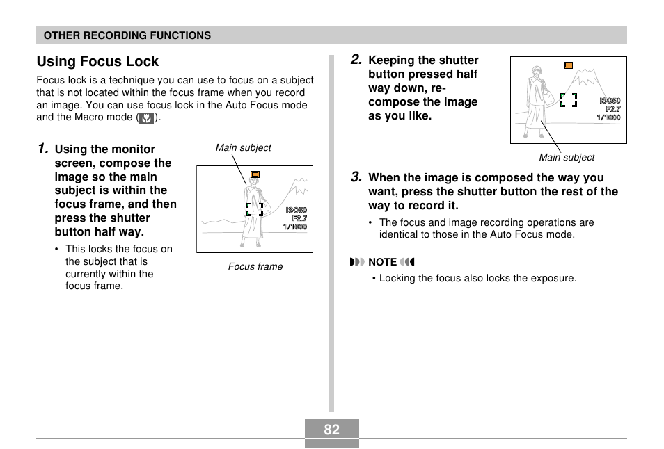 Using focus lock, 82 using focus lock | Casio EX-Z700 User Manual | Page 82 / 247