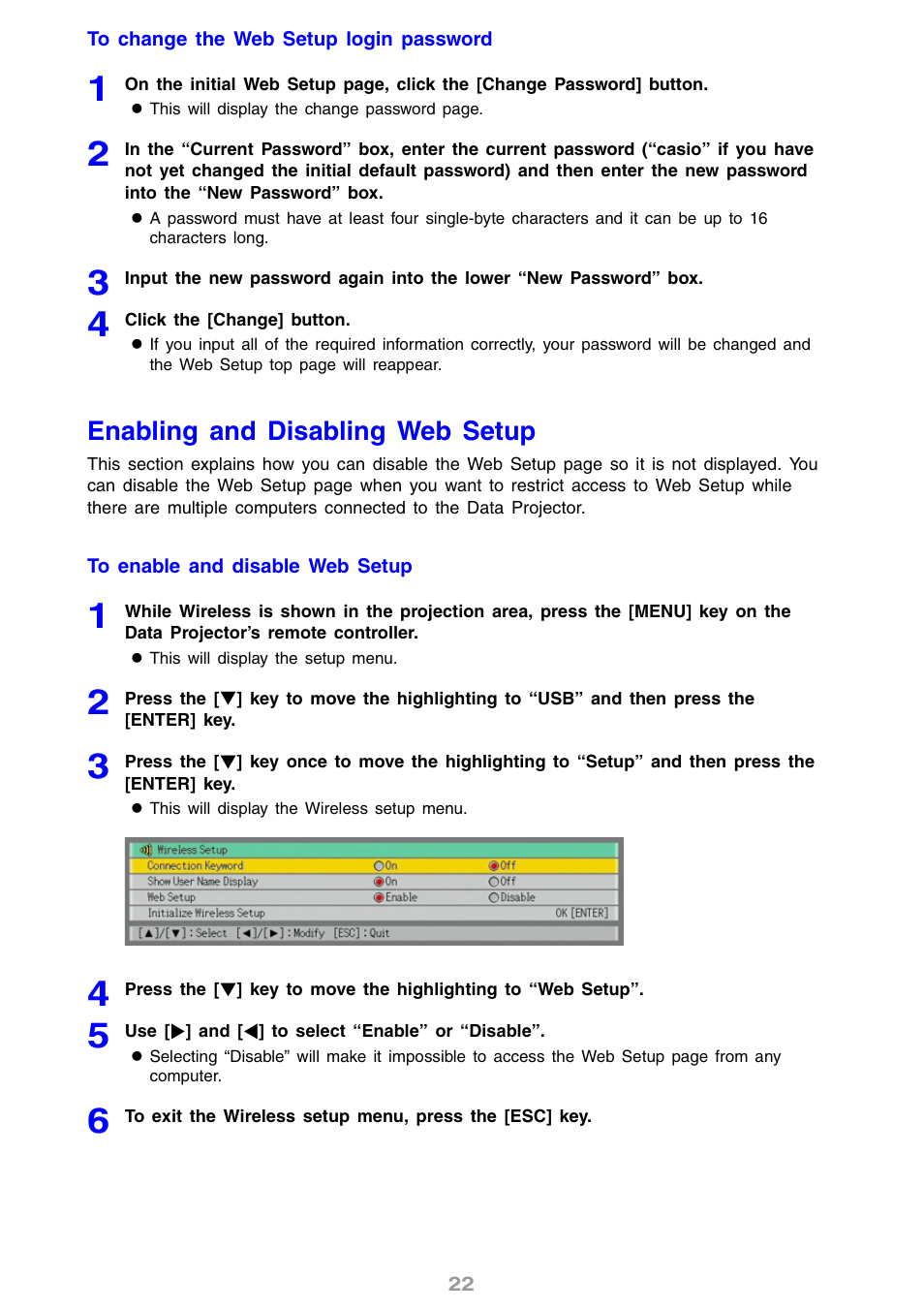 Enabling and disabling web setup | Casio YW2L User Manual | Page 22 / 54