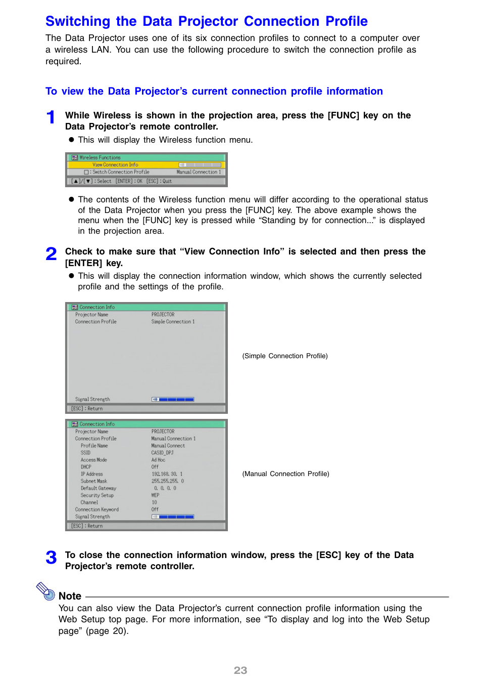 Switching the data projector connection profile | Casio YW2L User Manual | Page 23 / 54