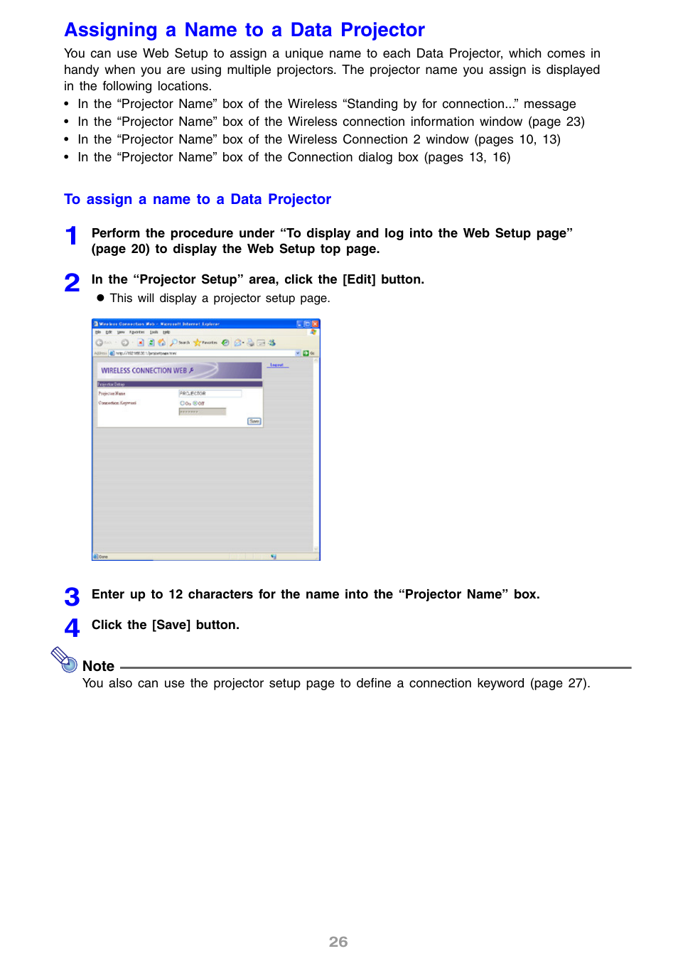 Assigning a name to a data projector | Casio YW2L User Manual | Page 26 / 54