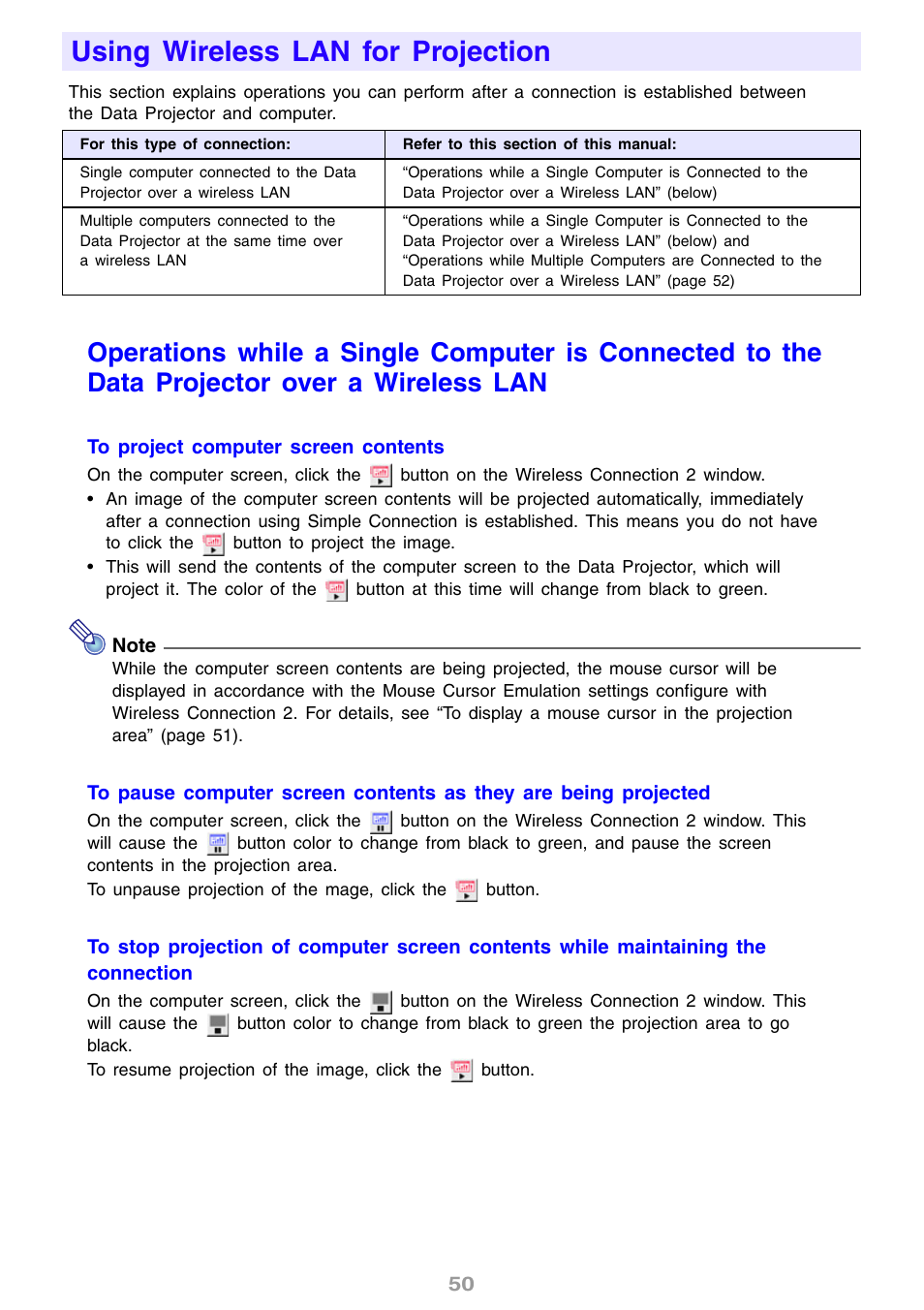 Using wireless lan for projection | Casio YW2L User Manual | Page 50 / 54