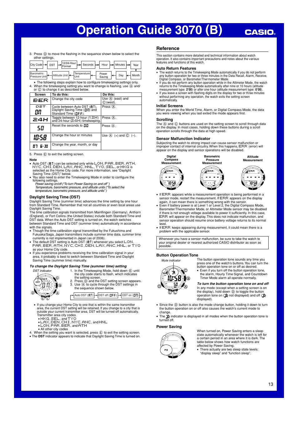 Reference, Operation guide 3070 (b) | Casio 3070 User Manual | Page 13 / 15