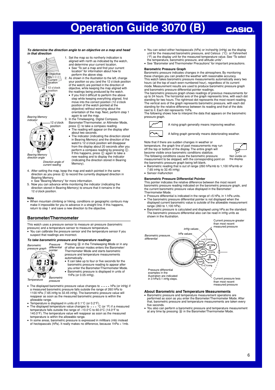 Barometer/thermometer, Operation guide 3070 (b) | Casio 3070 User Manual | Page 6 / 15