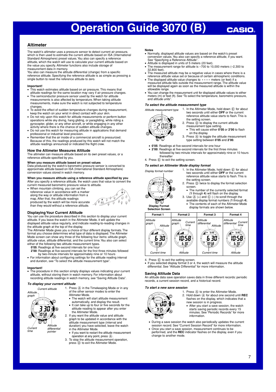 Altimeter, Operation guide 3070 (b) | Casio 3070 User Manual | Page 7 / 15