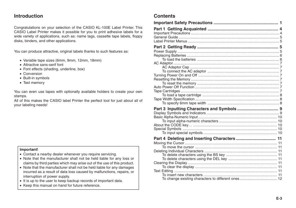 Casio KL-100E User Manual | Page 4 / 25