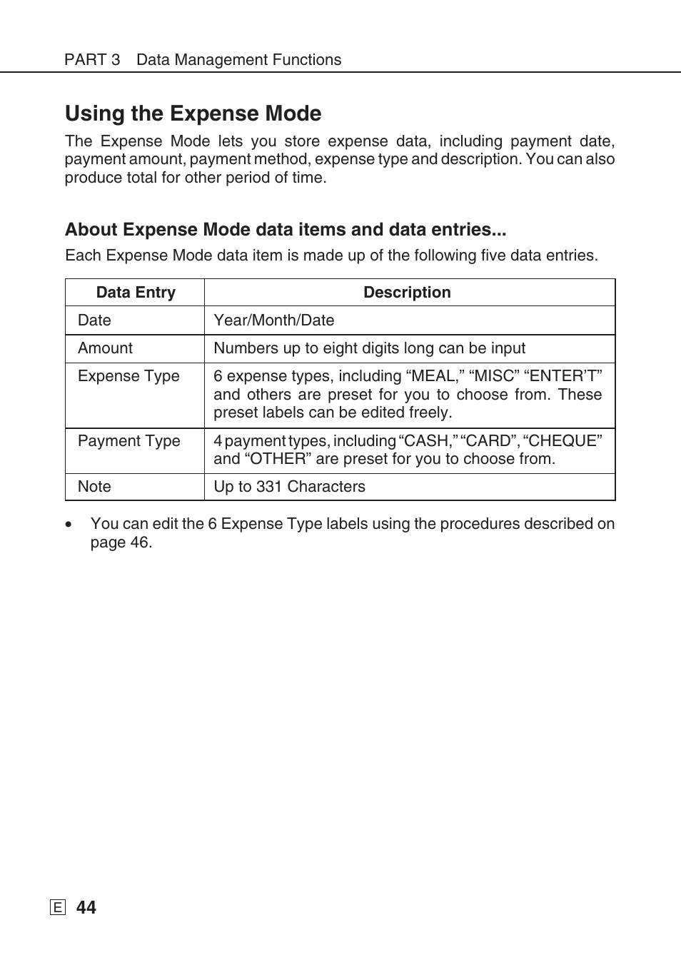 Using the expense mode | Casio SF-7990 User Manual | Page 46 / 100