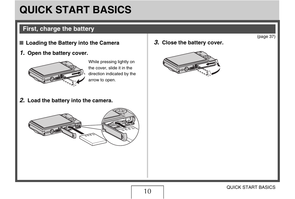 Quick start basics, First, charge the battery | Casio EX-S770 User Manual | Page 10 / 290