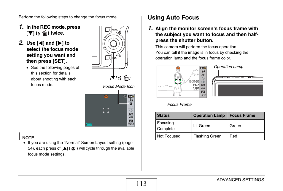 Using auto focus, Using auto focus 1 | Casio EX-S770 User Manual | Page 113 / 290