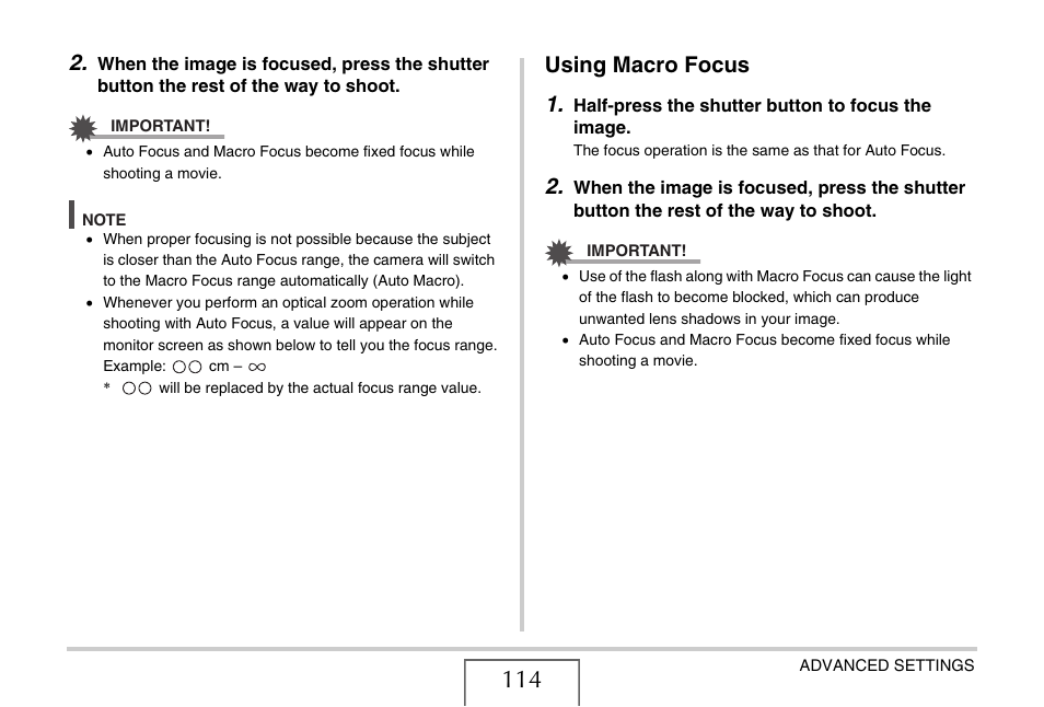 Using macro focus, Using macro focus 1 | Casio EX-S770 User Manual | Page 114 / 290