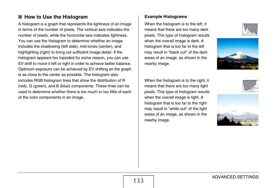 How to use the histogram | Casio EX-S770 User Manual | Page 133 / 290