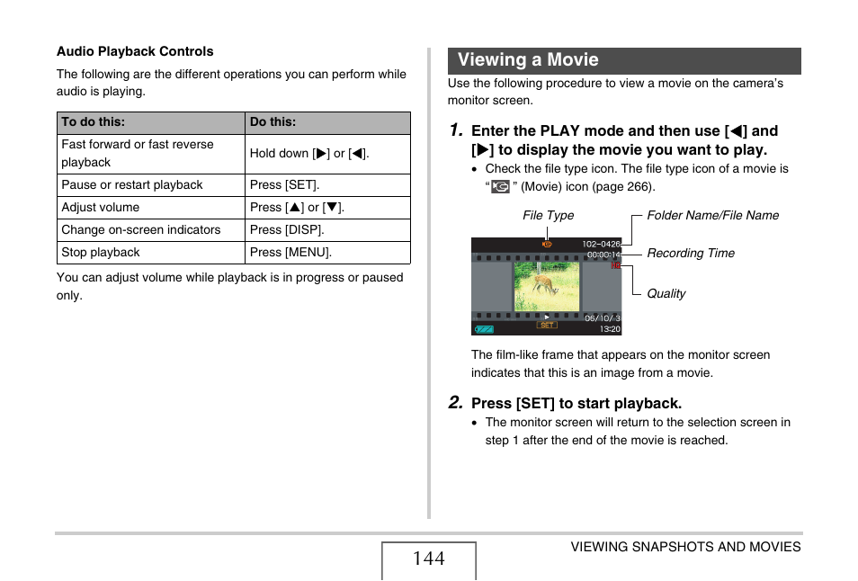 Viewing a movie, E 144) | Casio EX-S770 User Manual | Page 144 / 290