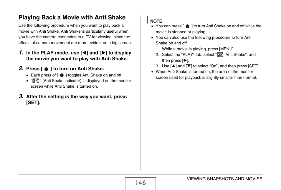 Playing back a movie with anti shake | Casio EX-S770 User Manual | Page 146 / 290